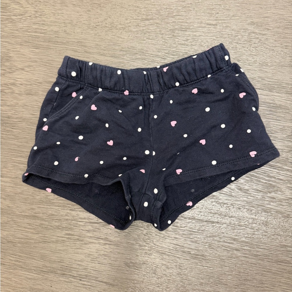 Navy Blue Kids Shorts with Pink and White Polka Dots and hearts